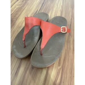 FitFlop Leather Adjustable Buckle Thong Sandals Orange US 9 Comfort Shoes